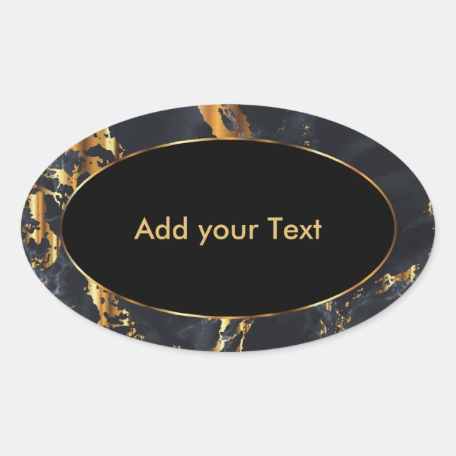 Sticker Ovale Marbre noir et gris avec accents or (Devant)
