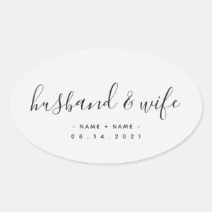 Sticker Ovale Mari moderne de calligraphie et Mariage