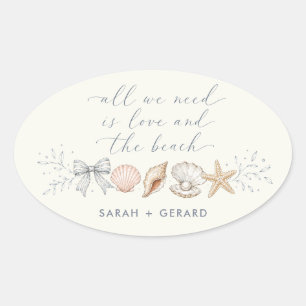 Sticker Ovale Mariage à destination sur la plage et Amour