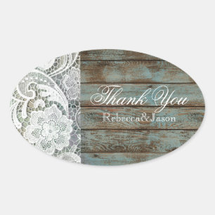 Sticker Ovale mariage campagnard en dentelle de grange vintage m