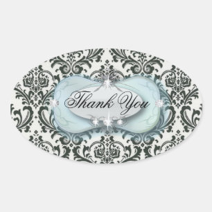 Sticker Ovale mariage damassé en noir et blanc