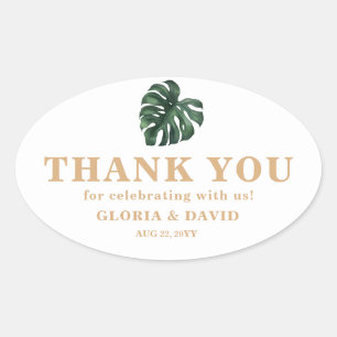 Sticker Ovale Mariage de feuille de palme tropicale