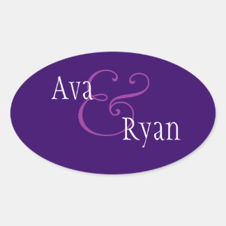 Sticker Ovale Mariage de sceau d'enveloppe moderne violet royal