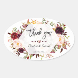 Sticker Ovale Mariage d'écriture géométrique florale de Bourgogn