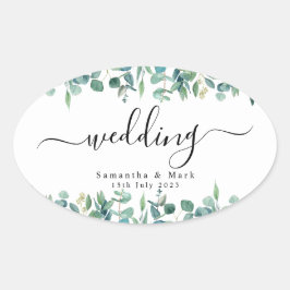 Sticker Ovale Mariage d'Eucalyptus moderne simple