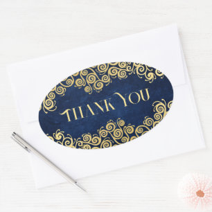 Sticker Ovale Mariage D'Hiver Luxury Marine Bleu Et Or