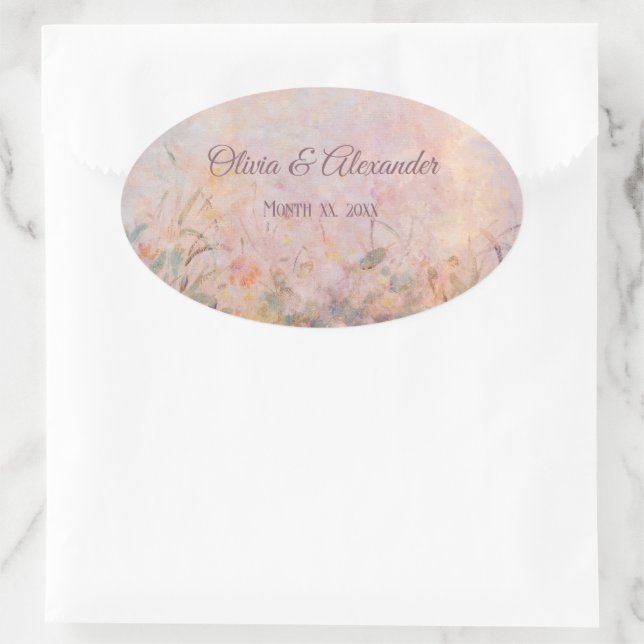 Sticker Ovale Mariage fleur sauvage d'aquarelle (Sac)