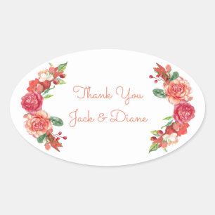 Sticker Ovale Mariage floral rose et pêche