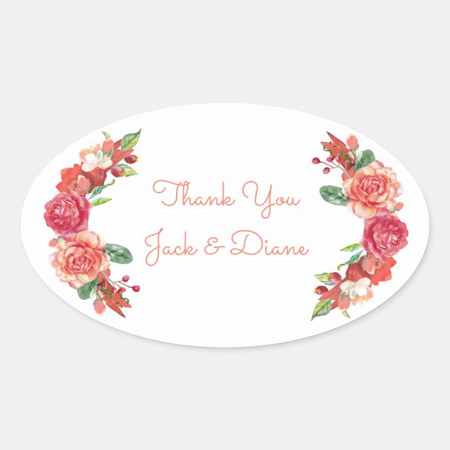 Sticker Ovale Mariage floral rose et pêche (Devant)