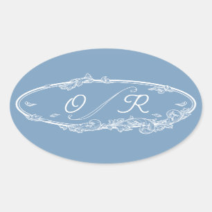 Sticker Ovale Mariage minimal de la côte bleu sombre