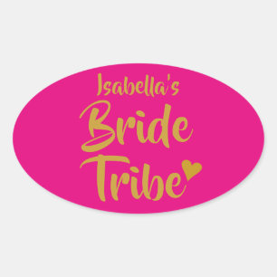Sticker Ovale Mariée Personnalisée Tribu Cœur en Or