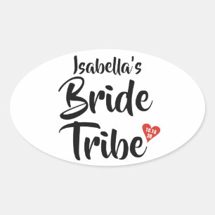 Sticker Ovale Mariée Tribe Rouge Date Coeur Personnalisé