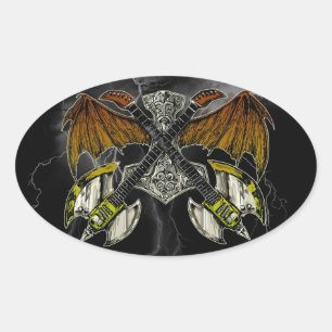 Sticker Ovale Marteau de Thor des guitares de dieux
