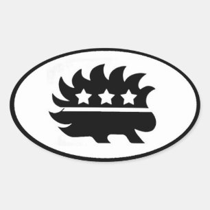 Sticker Ovale Mascotte de porc-épic libertarienne noir et blanc