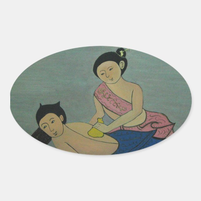 Sticker Ovale Massage traditionnel thaïlandais (Devant)