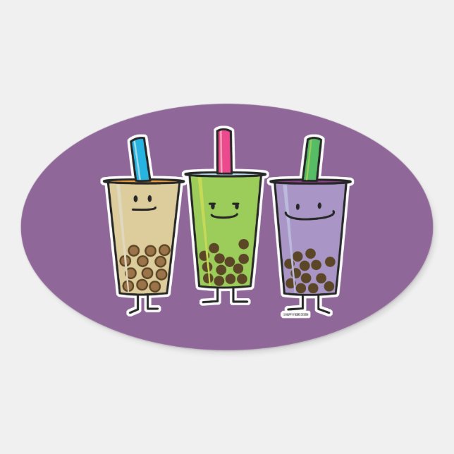 Sticker Ovale Matcha boba thé lait de boisson verte Taro tapioca (Devant)