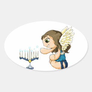 Sticker Ovale Menorah Angel