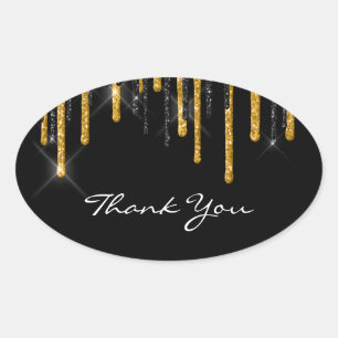 Sticker Ovale Merci Nom Mariage Black Gold Drives