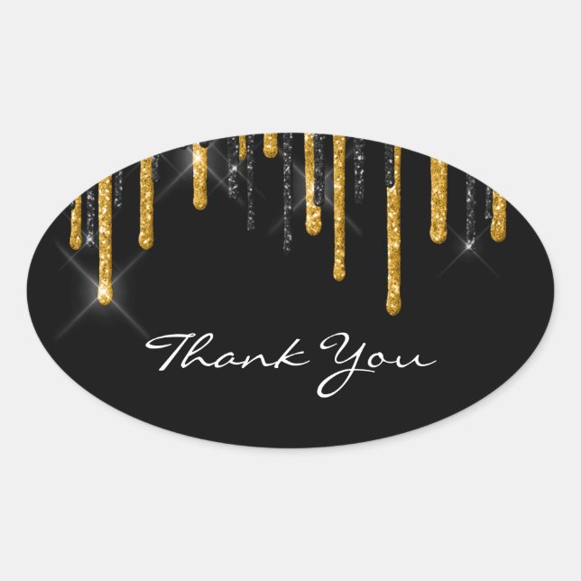 Sticker Ovale Merci Nom Mariage Black Gold Drives (Devant)