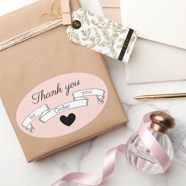 Sticker Ovale Merci rose Classique Pour Votre Commande Coeur Rub (Cadeaux)