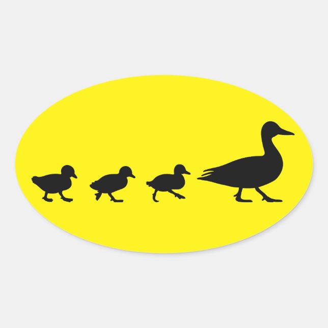Sticker Ovale Mère Canard et Canards en Silhouette (Devant)