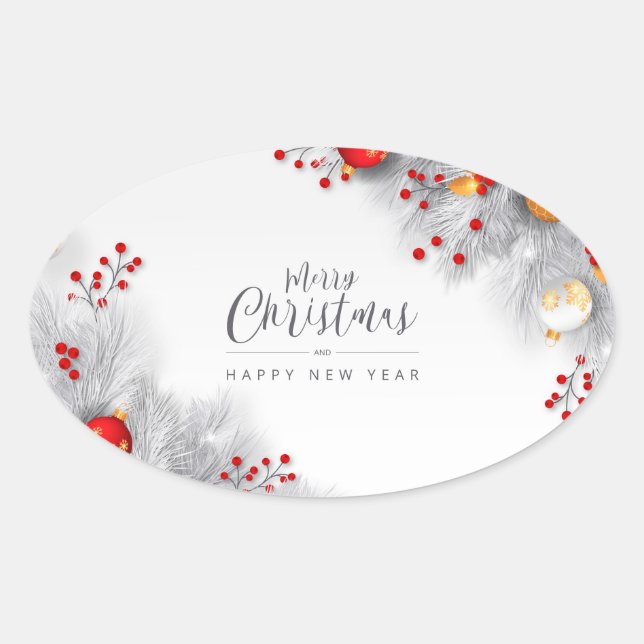 Sticker Ovale Merry Christmas And Happy New Year (Devant)