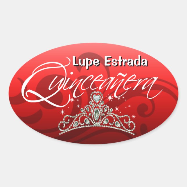 Sticker Ovale Mi Quinceañera Sparkling Tiara (orchidée) (Devant)