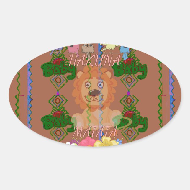 Sticker Ovale Mignonne Bébé Lion King : Hakuna Matata Design (Devant)