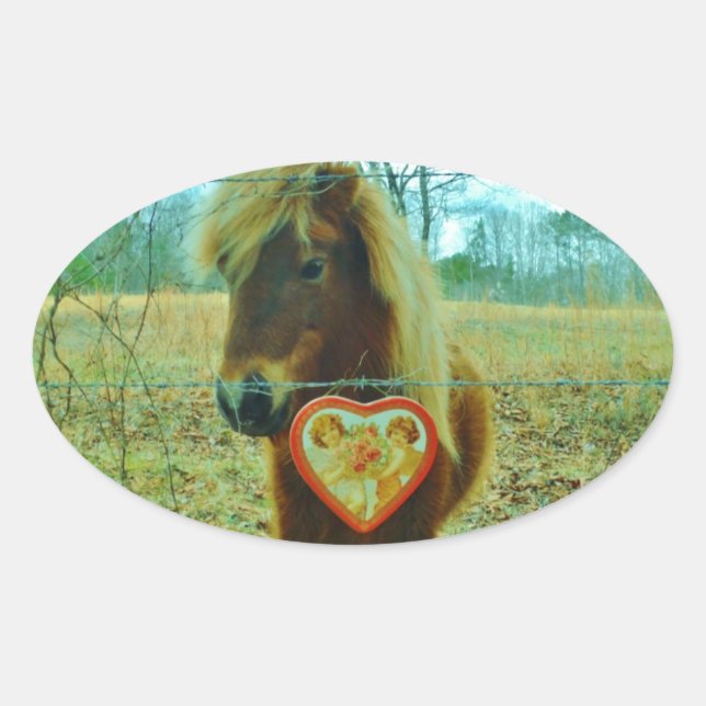 Sticker Ovale Miniature cheval Brown Valentine Heart (Devant)