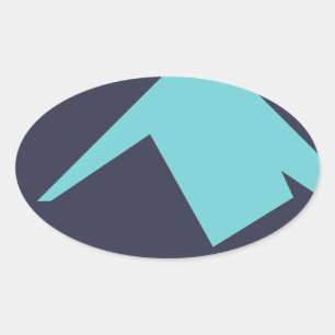 Sticker Ovale Minimalisme Art Abstrait Bleu Blanc