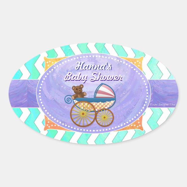 Sticker Ovale Mint Ice Blue Chevron Patteryn Baby (Devant)