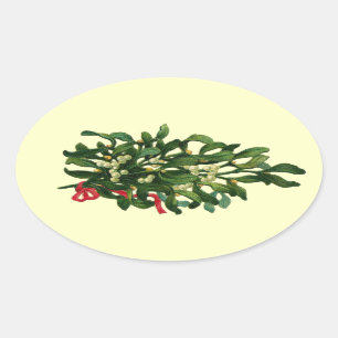 STICKER OVALE MISTLETOIRES DE NOËL AVEC RIBBON ROUGE