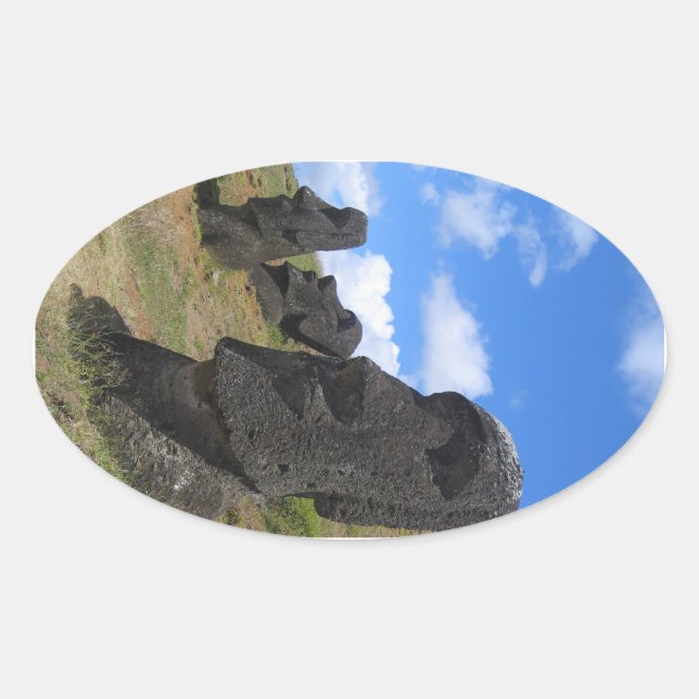 Sticker Ovale Moai à Rano Raraku, île de Pâques (Devant)
