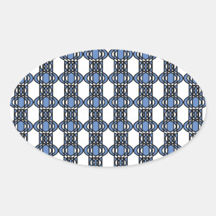 Sticker Ovale Mod Retro Blue Abstrait Scarab Motif