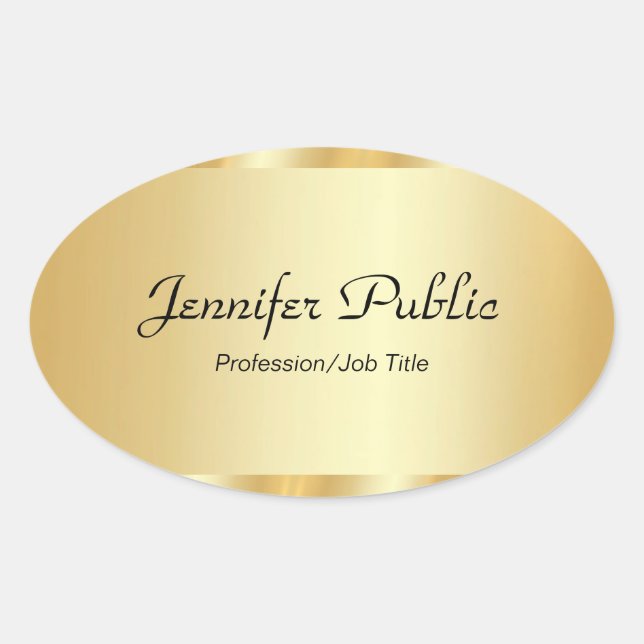Sticker Ovale Modèle de script élégant Faux Gold personnalisé (Devant)