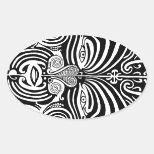 Sticker Ovale Modèle de tatouage tribal Maori Moko antique.