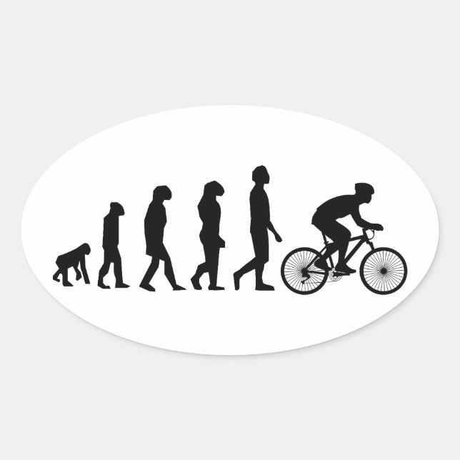 Sticker Ovale Modèle d'évolution humaine du cyclisme moderne (Devant)