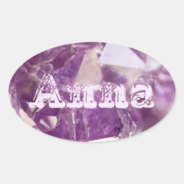 Sticker Ovale Modèle du nom d'Améthyste mauve mauve moderne tend (Devant)