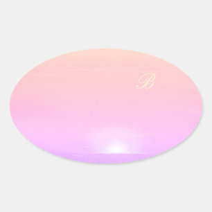 Sticker Ovale Modèle rose violet du coucher de soleil moderne