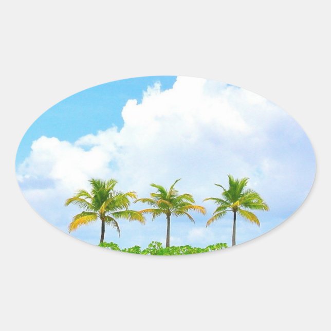 Sticker Ovale Modèle vierge de paumes ciel bleu nuages (Devant)