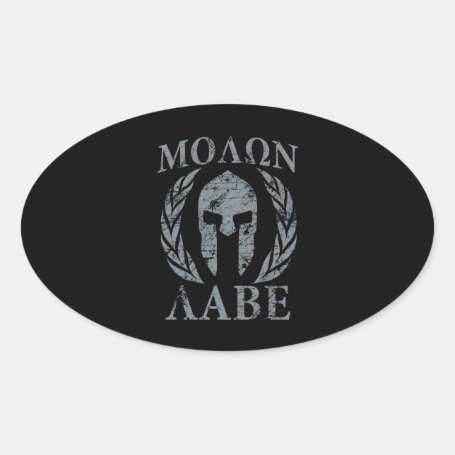 Sticker Ovale Molon Labe Grunge Armure spartiate (Devant)