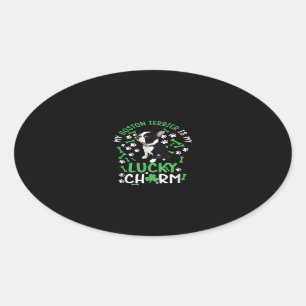 Sticker Ovale Mon Boston Terrier est mon Lucky Charm Paw Dog