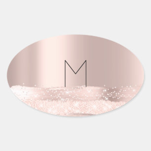 Sticker Ovale Monogram Spark Rose  Blush Initiales Nom Ovale