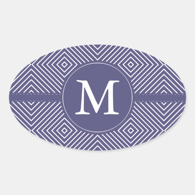 Sticker Ovale Monogramme Abstrait géométrique violet (Devant)