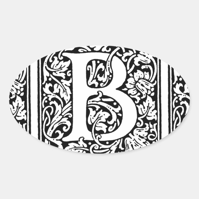 Sticker Ovale Monogramme B initial. Nom customisé Modèle floral (Devant)