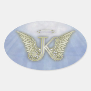 Sticker Ovale Monogramme d'ange de la lettre K