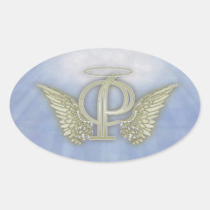 Sticker Ovale Monogramme d'ange de la lettre P