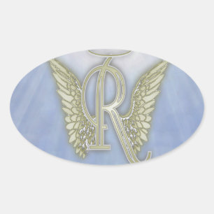 Sticker Ovale Monogramme d'ange de la lettre R