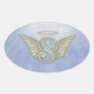 Sticker Ovale Monogramme d'ange de la lettre S