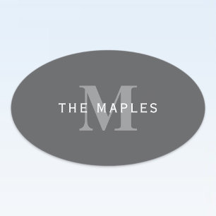 Sticker Ovale Monogramme et nom gris foncé moderne
